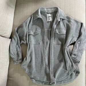 Aerie Gray Waffle Knit Button-Up Shirt